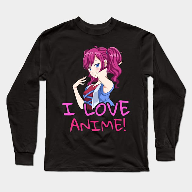 I Love Anime Gift Manga Kawaii Graphic Novel Print Long Sleeve T-Shirt by Linco